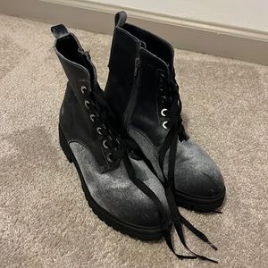 off grey velvet combat boots rarely worn
